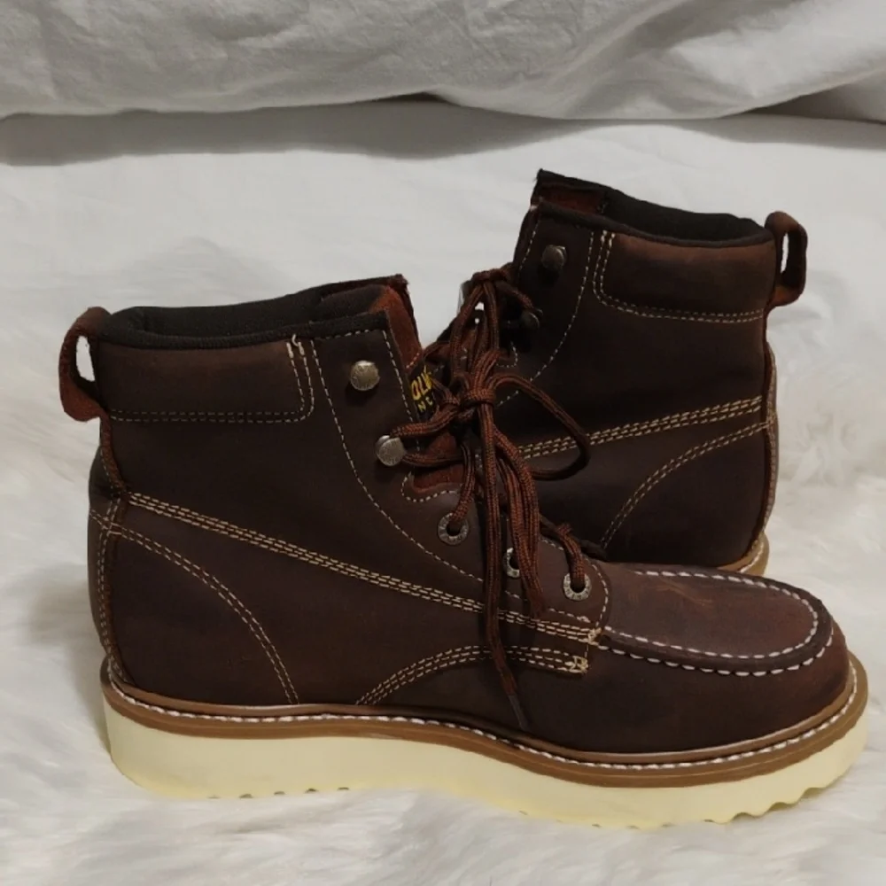 (#201) SALE! NWT Wolverine Brown Wedge Moc-Toe Work Boots Sz.10.5